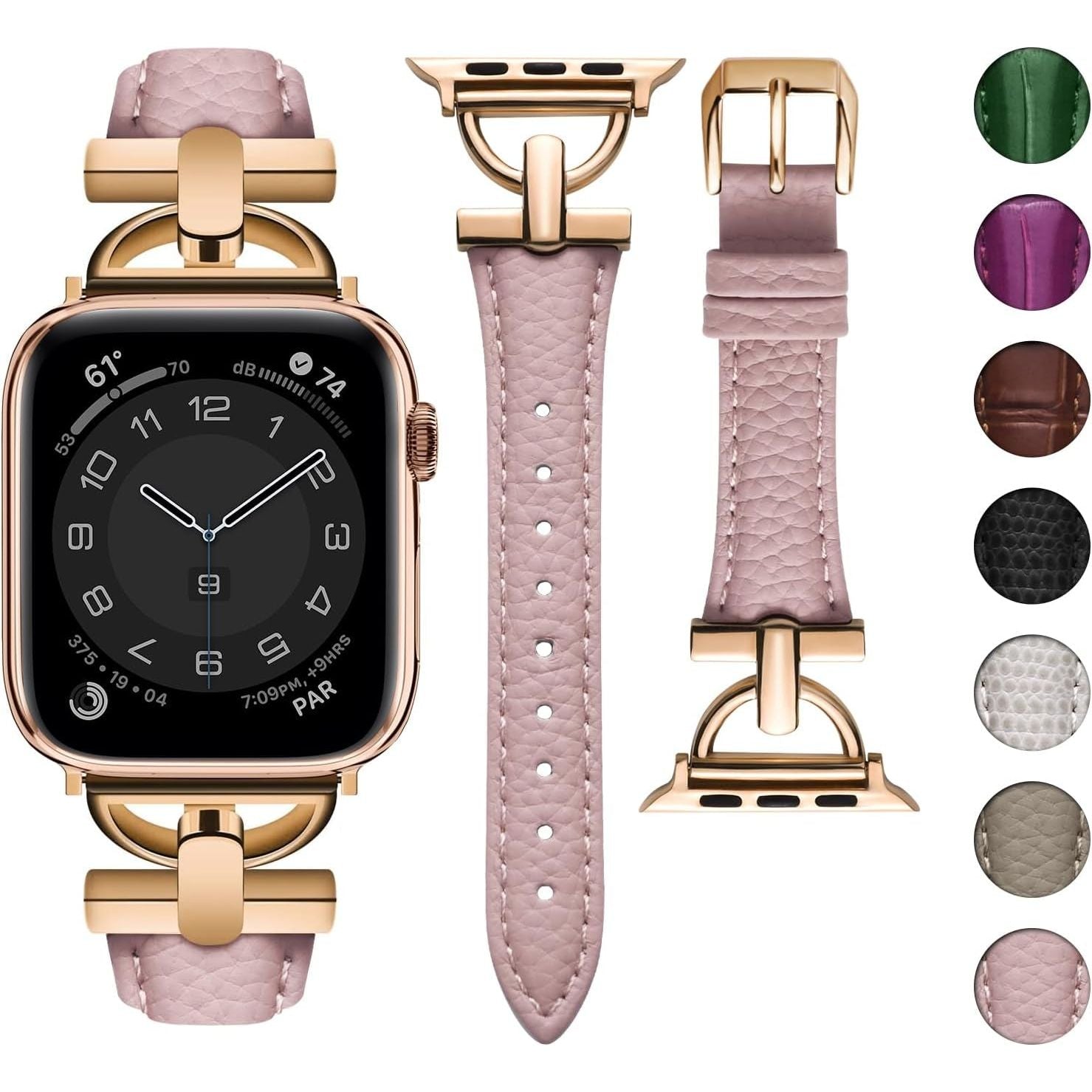 Compatible with Apple Watch Band 42Mm 41Mm 40Mm 38Mm 46Mm 45Mm 44Mm 49Mm Leather Ladies for Iwatch Series 10 SE 9 8 7 6 5 4 3 2 1 with Metal Buckle Women
