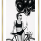 A fashion black and white wall art with a lady in lingerie holding balloons
