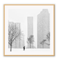 Urban print with black and white city in winter New York City Central Park in square orientation. 