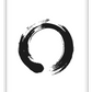 A simple, abstract wall art with a single black infinity ink ring on white background. 