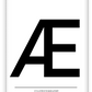 Scandi typography minimal print with AE black text on a white background  