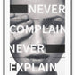 kate moss hand over eye never complain never explain text black and white