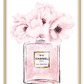 A fashion wall art with chanel N5 Paris pink perfume bottle and a pink flower lid. 