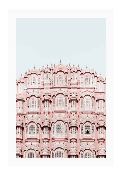 An urban wall art with pink indian architecture masterpiece. 