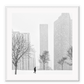 Urban print with black and white city in winter New York City Central Park in square orientation. 