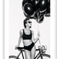 A fashion black and white wall art with a lady in lingerie holding balloons
