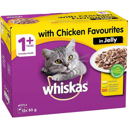 1+ Years Wet Cat Food with Chicken Favourites in Jelly 12 X 85G, 5 Pack (60 Pouches)