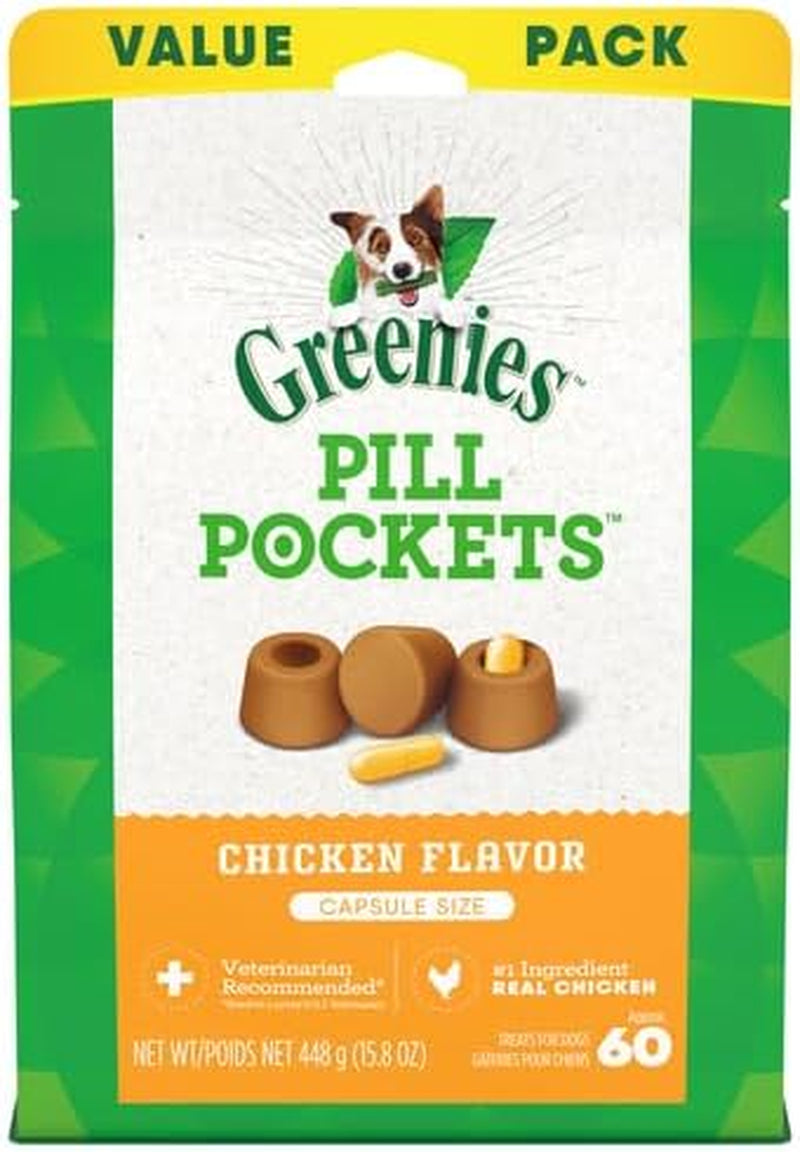 Pill Pockets Capsule Size Natural Dog Treats Chicken Flavor, 15.8 Oz. Value Pack (60 Treats)