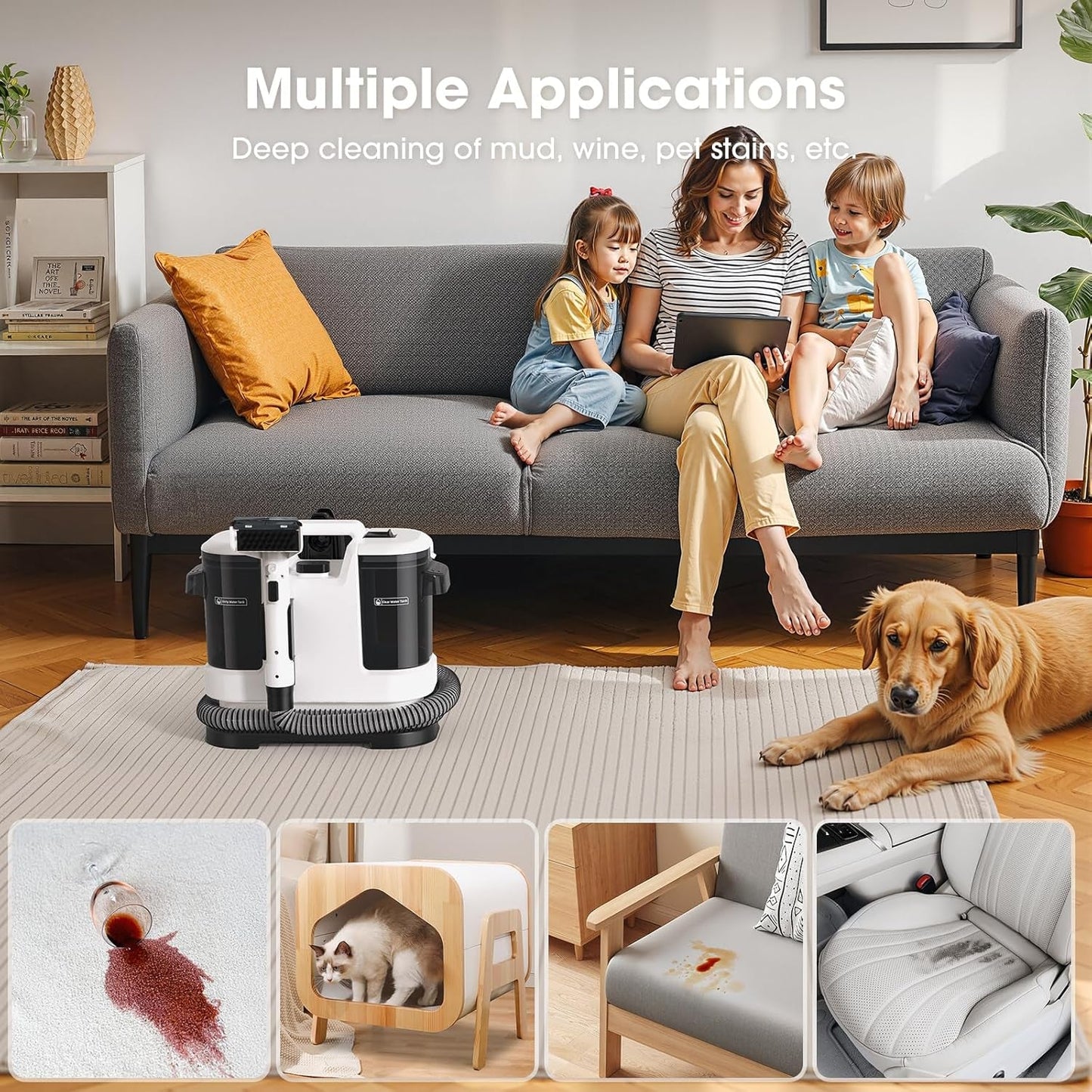Carpet Spot Cleaner 450W Motor - 13.5Kpa Suction Upholstery Cleaner Machine, Handheld Portable Carpet Cleaner with Self-Cleaning Deep Cleaning for Pet Stain, Couch, Area Rug and Car