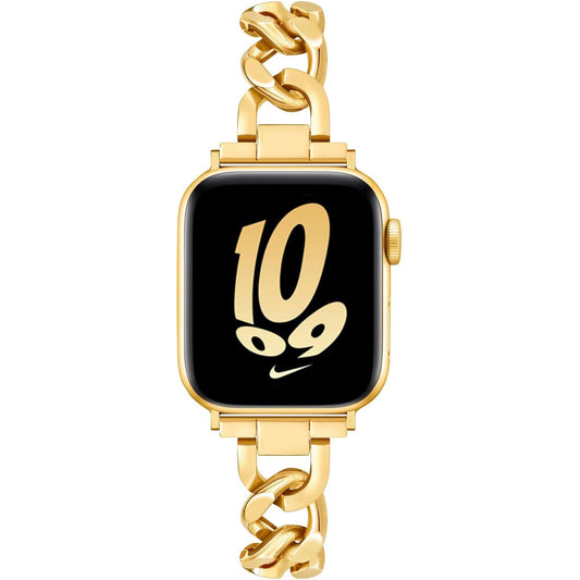 Compatible with Apple Watch 42Mm 41Mm 40Mm 38Mm, Cowboy Chain Metal Band for Iwatch Series 10 9 8 7 SE 6 5 4 3 2 1, Cool Slim Stainless Steel Apple Watch Bracelet for Women Girls (Gold)