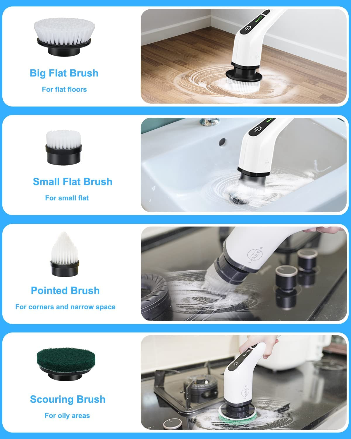 Electric Spin Scrubber,  New Cordless Cleaning Brush with 8 Replaceable Drill Brush Heads, Tub and Floor Tile 360 Power Scrubber Mop with 54 Inch Adjustable Handle for Bathroom Kitchen Car