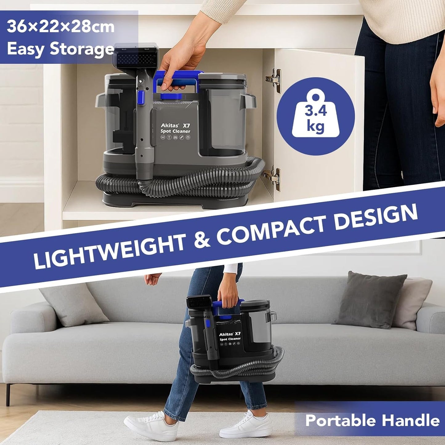 X7 Spot Cleaner Carpet Washer Remove Spills and Stains from Carpets, Stairs, Upholstery Portable and Compact