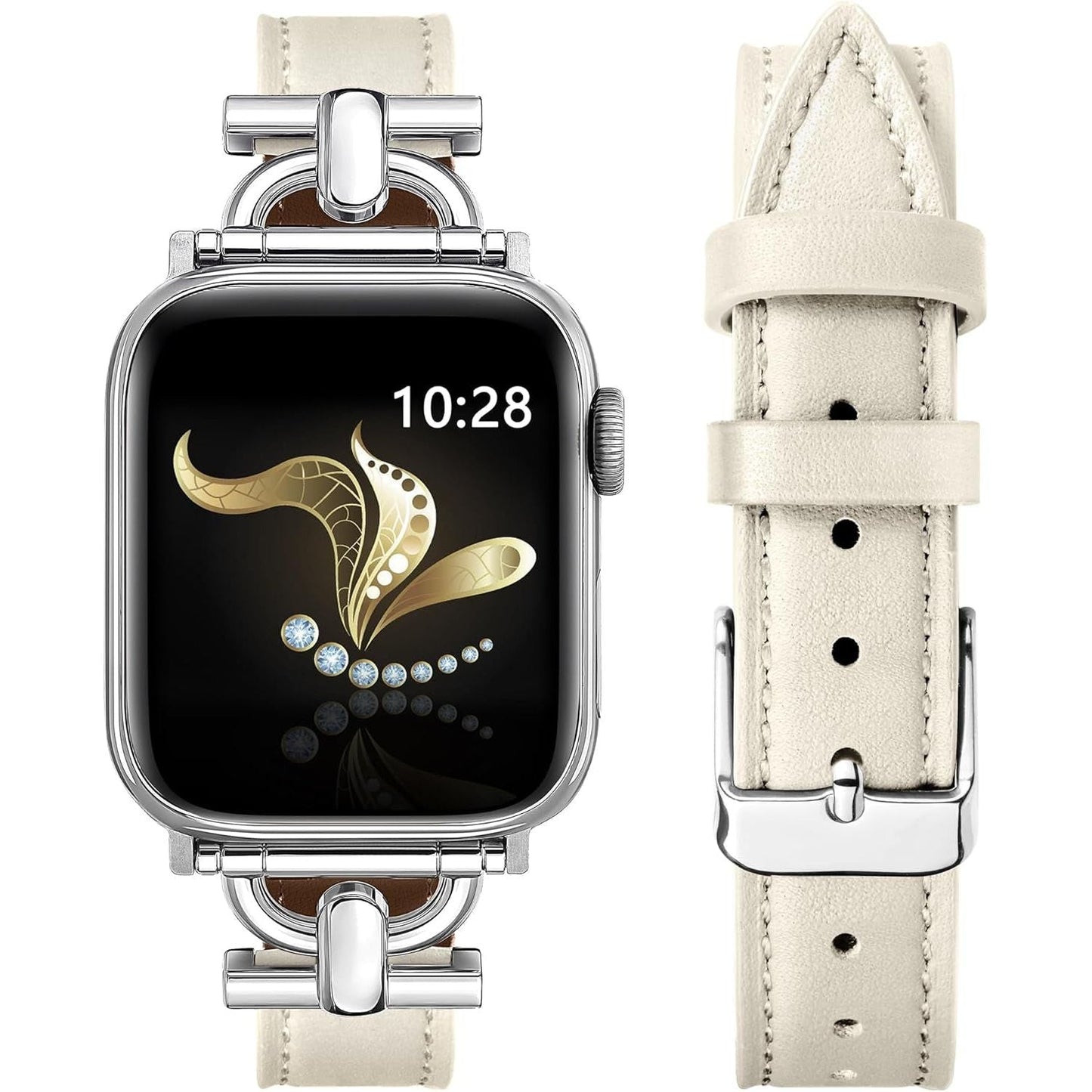 Compatible with Apple Watch Strap 42Mm 41Mm 40Mm 38Mm, Luxury Leather Band for Iwatch Series10 9 8 7 6 5 4 3 2 1 SE, Slim Dressy Apple Watch Band with D-Shape Metal Buckle,Women(Black/Rose Gold）