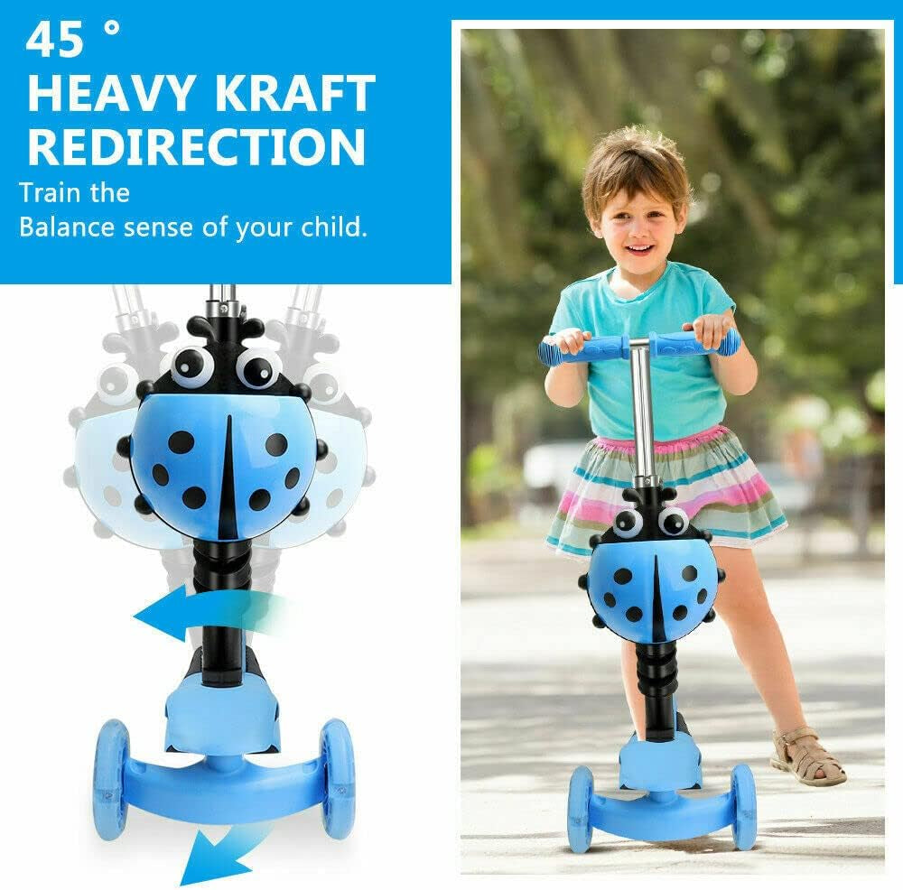 5-In-1 Scooter Adjustable Height Scooters with Flashing Wheel 3 (Three) Wheeled Walker with Removable Seat and Back Rest & Push Handle, for Birthday Boys Girls 1/2 - 8 Age Years Old
