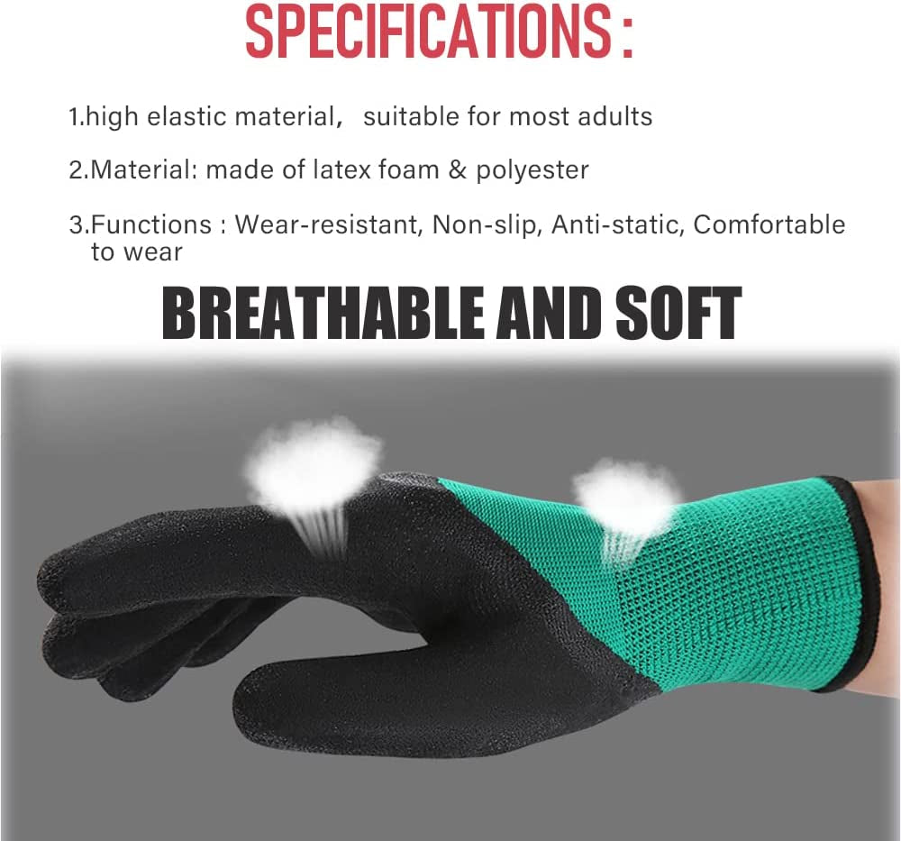 Safety Garden Gloves for Men Work Gloves with Palm Coated Breathable Rubber Coated Gardening Gloves Outdoor Protective Porter Working Gloves Large Size Mechanic Gloves Construction Gloves for Men