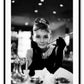 A vintage fashion, cinematic wall art of model Audrey Hepburn in 60s movie Breakfast at Tiffanys