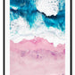 Pink sand ocean photography print with beach ocean sea coastal tones from aerial view. 