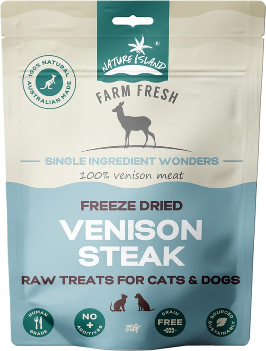Freeze Dried Venison Steak Raw Treats for Cats and Dogs 80 G