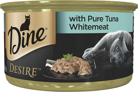 DINE DESIRE Adult Wet Cat Food Pure Tuna Whitemeat 85G Can, 24 Pack