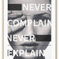 kate moss hand over eye never complain never explain text black and white