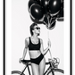 A fashion black and white wall art with a lady in lingerie holding balloons