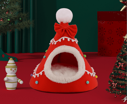 Festive Detachable Pet House - Cozy Red Candye Design (S - 37x46cm)