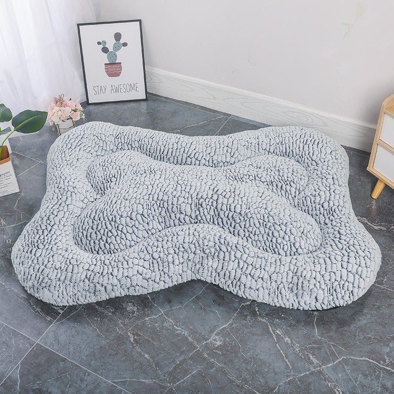 M Blue-grey Rose Velvet Fish Scale Pet Bed - Creative Bone-Shaped Soft and Cozy Dog & Cat Nest