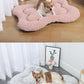 M Pink Rose Velvet Fish Scale Pet Bed - Creative Bone-Shaped Soft and Cozy Dog & Cat Nest