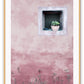 Minimal boho pink window portrait with green succulent in morocco texture architecture 