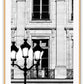 A black and white fashion photography print in paris with street lamp and architechture 