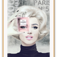 Fashion illustration iconic Marilyn Monroe holding Chanel perfume bottle in pink 