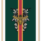 Fashion print with Gucci Bee on green background on red and gold stripe.