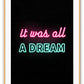 Typography neon sign Biggie Smalls Iconic Tupac song lyrics song pink and teal on black background