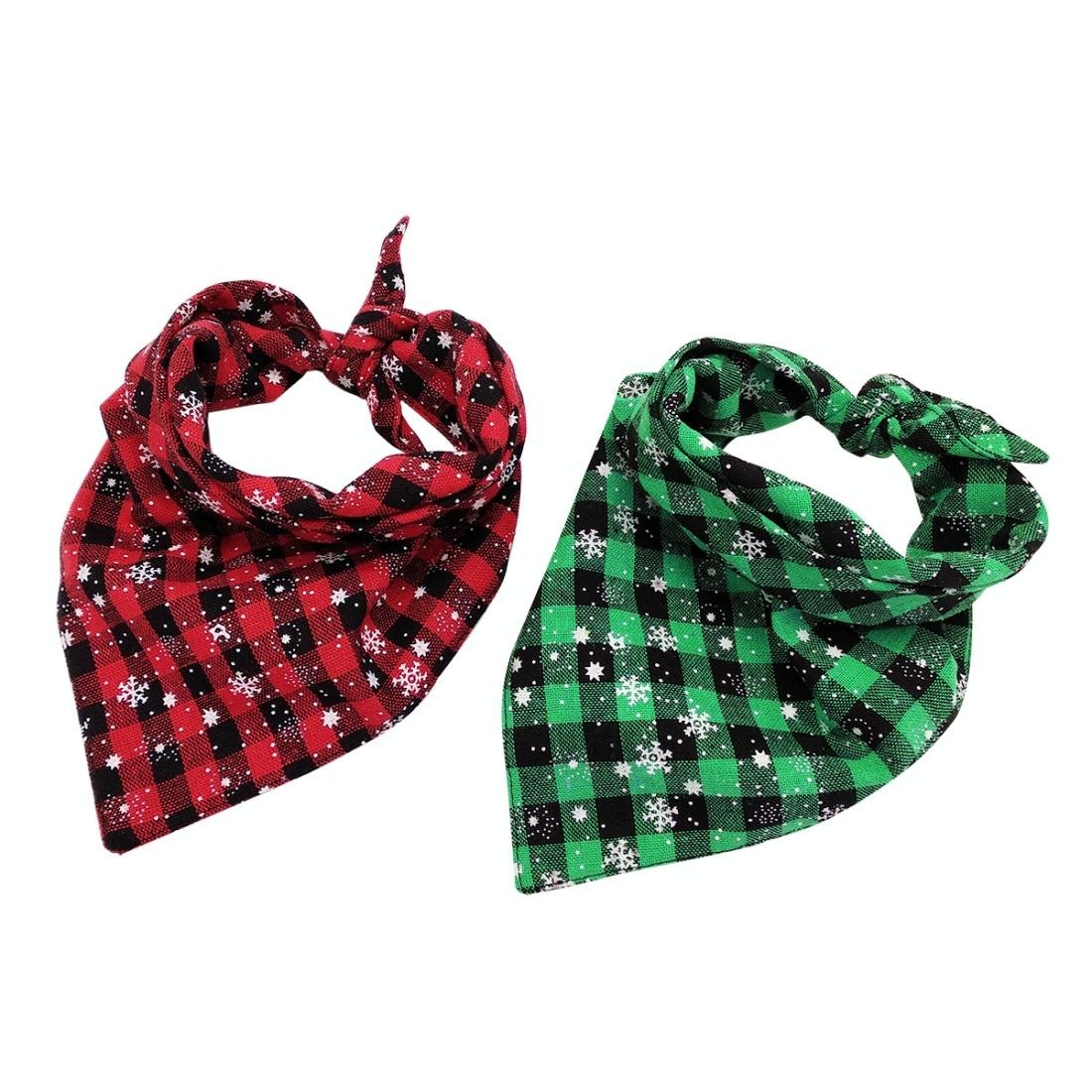 Pet Triangle Towel Christmas Snowflake Dog Saliva Towel - Size S - Green