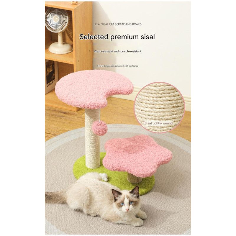 Pink Compact Cat Climbing Frame with Dual-Level Sisal Posts and Playful Design – Perfect for Scratching and Jumping