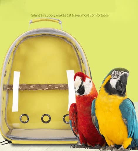 Pink Stylish Transparent PVC Pet Carrier Backpack - Large Capacity, Multi-Use for Birds & Cats(Including Wooden Stick)