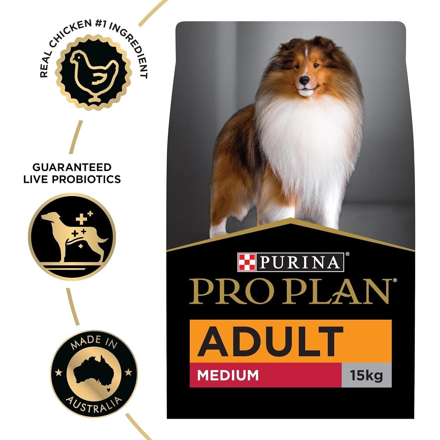 PRO PLAN Adult Dry Dog Food Medium Breed Chicken 15Kg