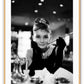 A vintage fashion, cinematic wall art of model Audrey Hepburn in 60s movie Breakfast at Tiffanys