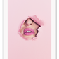 A pink wall art with fashion model face and pink lips. 