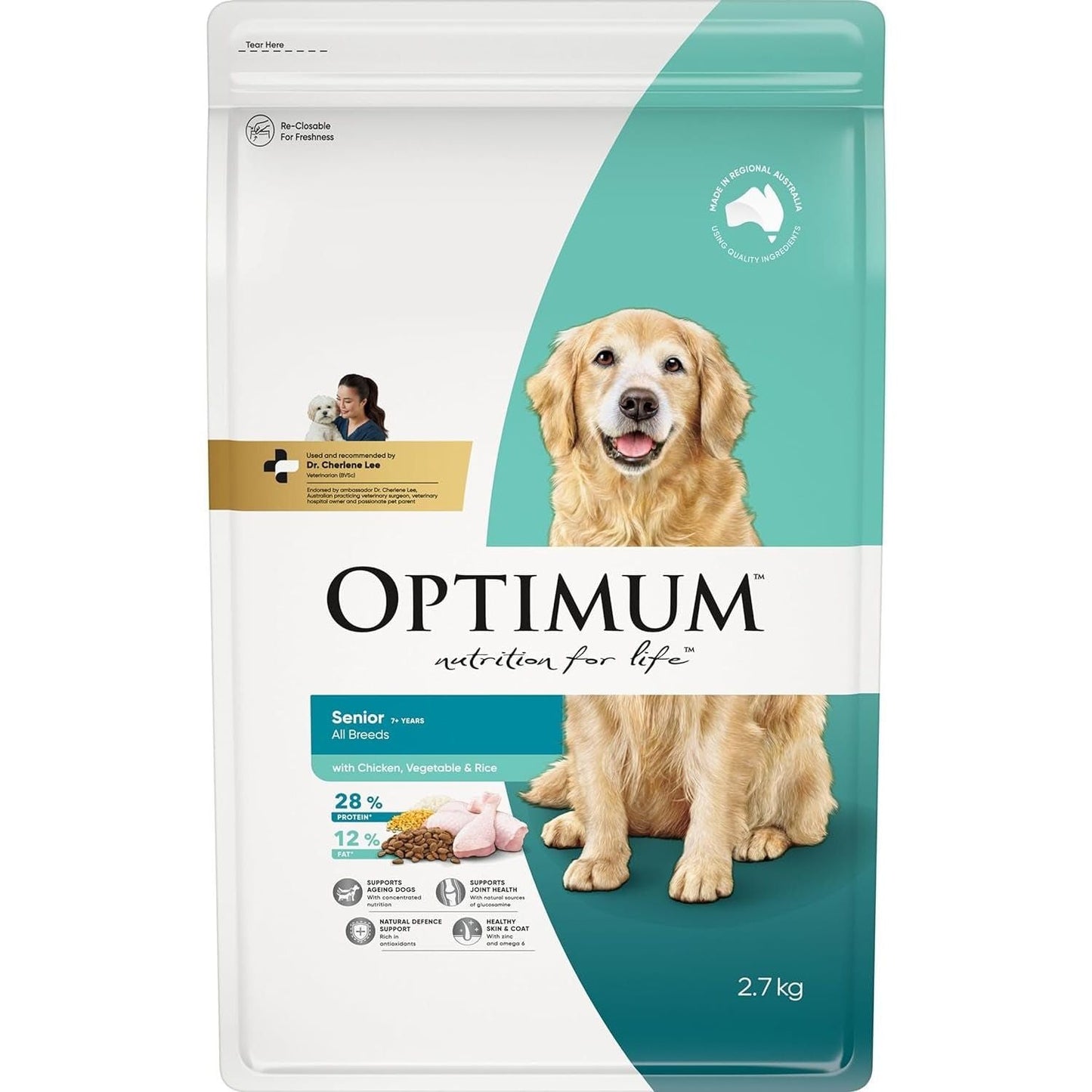 Senior 7+ Dry Dog Food with Chicken, Vegetables & Rice 2.7Kg Bag, 4 Pack