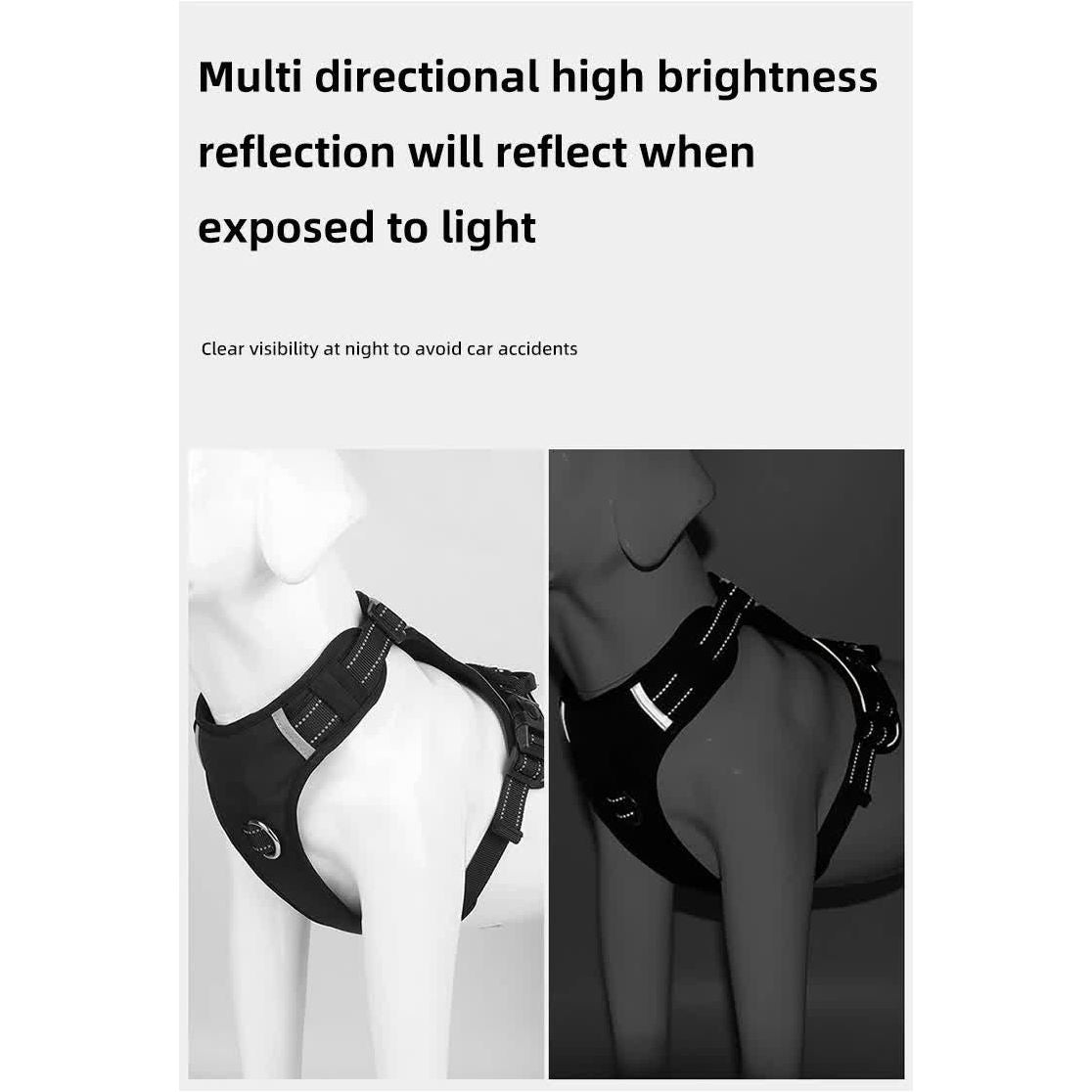 Size L Black Reflective No-Pull Dog Harness - Adjustable & Durable for Large Breeds, Anti-Escape Design