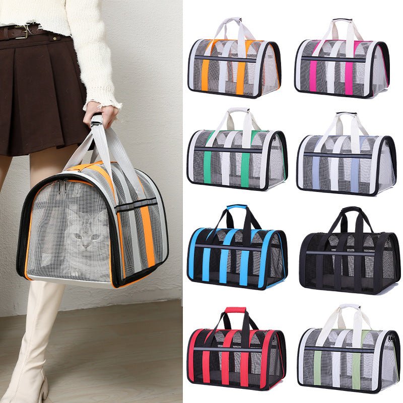 Size L Pink And White Foldable Pet Carrier Bag - Lightweight, Breathable, and Spacious for All Seasons
