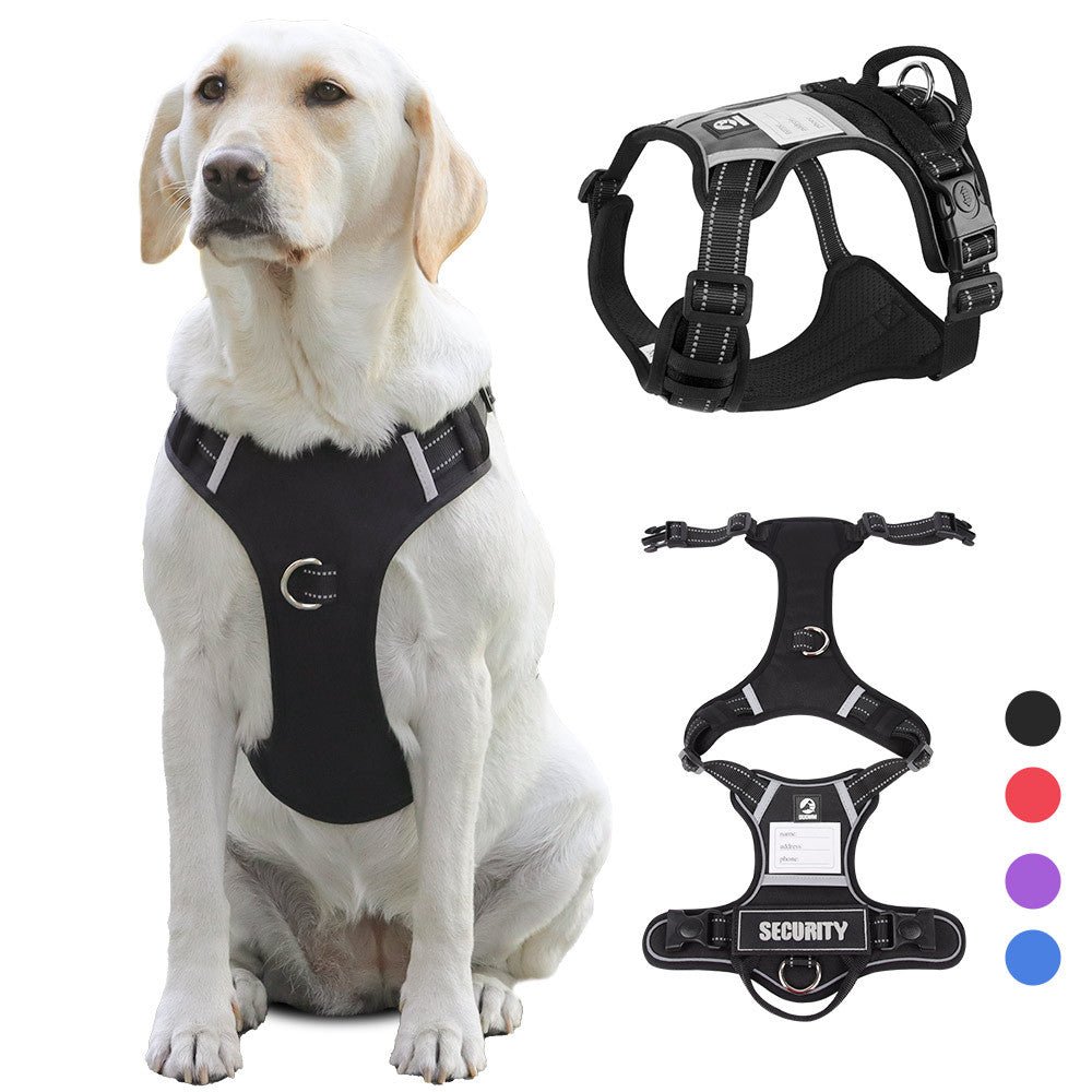 Size M Black Reflective No-Pull Dog Harness - Adjustable & Durable for Large Breeds, Anti-Escape Design
