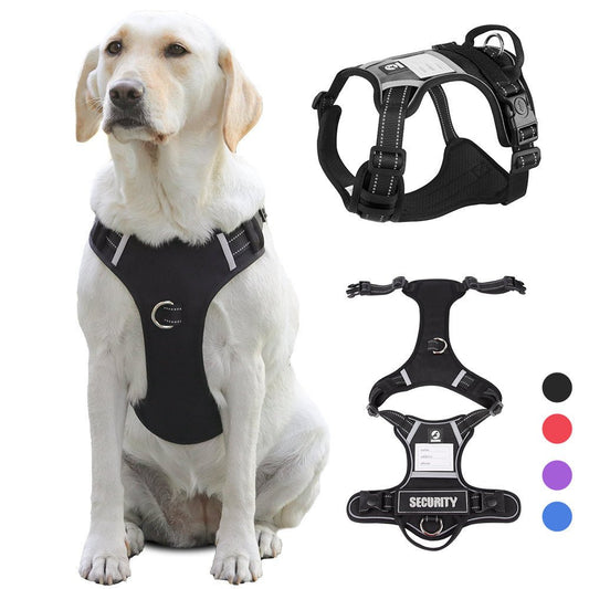 Size M Black Reflective No-Pull Dog Harness - Adjustable & Durable for Large Breeds, Anti-Escape Design