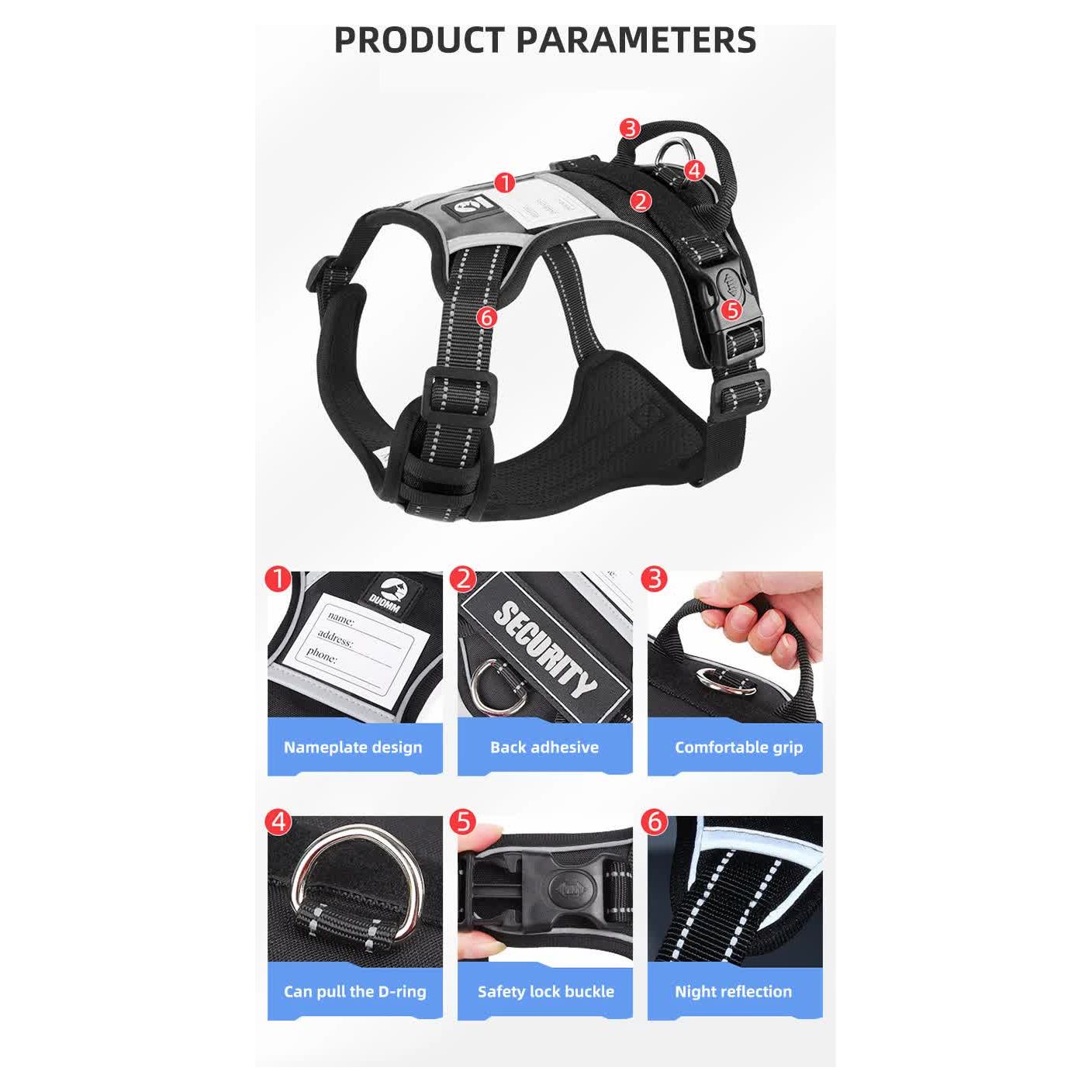 Size M Black Reflective No-Pull Dog Harness - Adjustable & Durable for Large Breeds, Anti-Escape Design
