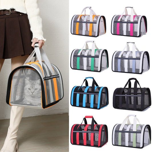 Size M Blue And White Foldable Pet Carrier Bag - Lightweight, Breathable, and Spacious for All Seasons