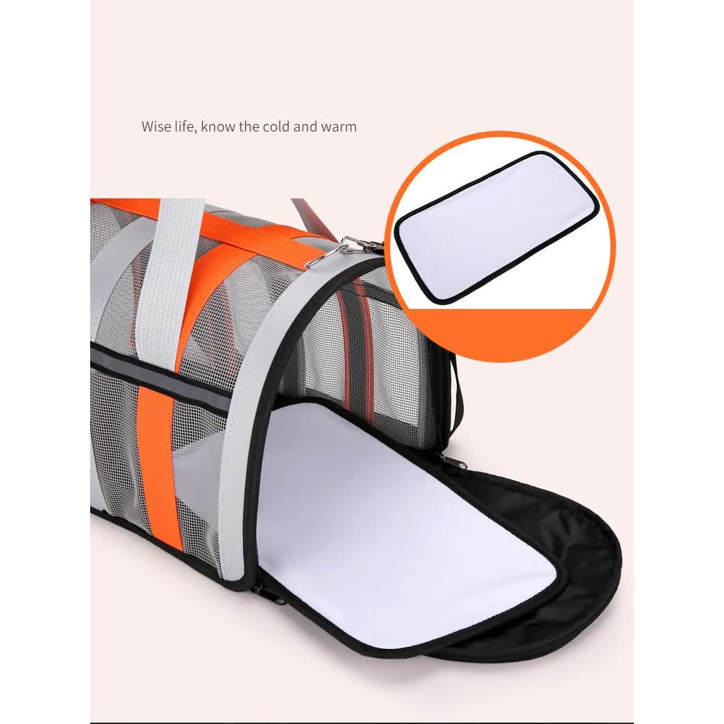 Size M Pink And White Foldable Pet Carrier Bag - Lightweight, Breathable, and Spacious for All Seasons