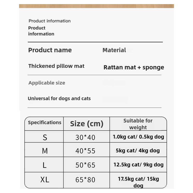 Size S Style 4 Blue And Brown Pet Cooling Mat for Dogs and Cats - Summer Breathable Woven Rattan Bed with Sponge Cushion, Durable and Chew-Resistant