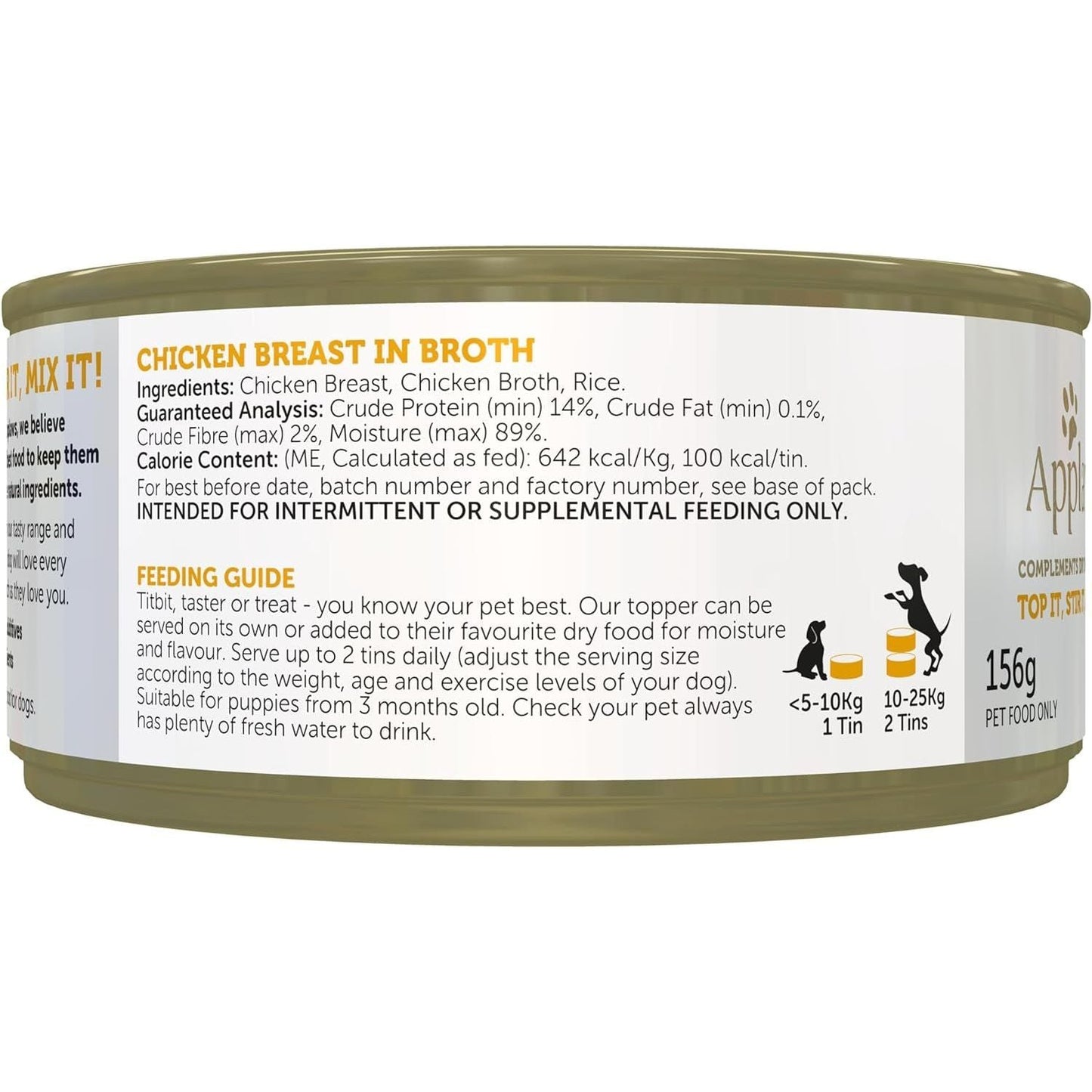 Taste Toppers 100% Natural Wet Dog Food Chicken Breast in Broth Tin 156G (Pack of 16), Limited Ingredients Pet Food