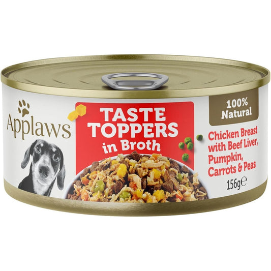 Taste Toppers 100% Natural Wet Dog Food Chicken Breast with Beef Liver & Vegetables in Broth Tin 156G (Pack of 16), Limited Ingredients Pet Food